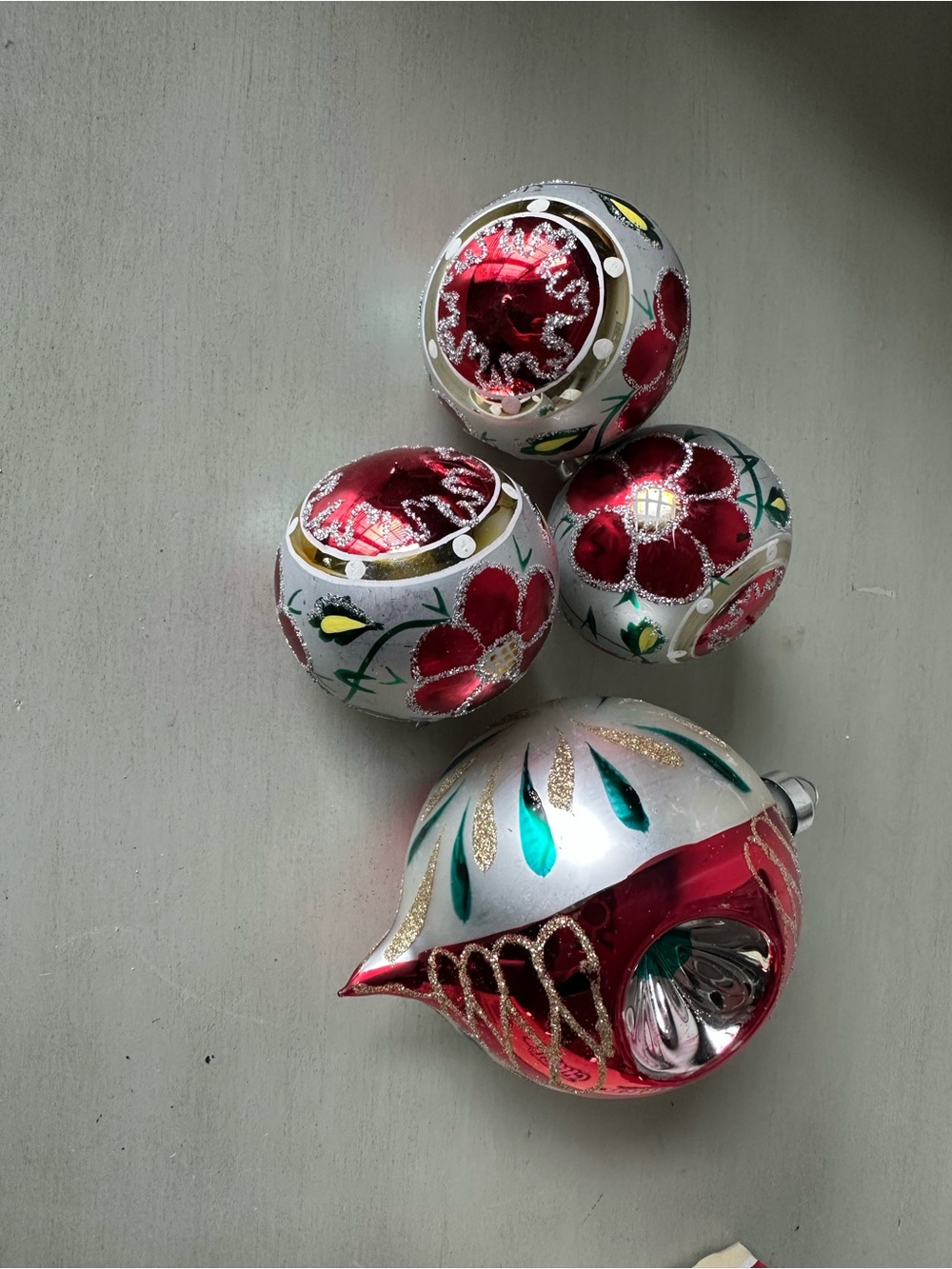 Antique painted glass Christmas ornaments concave large and smaller lot